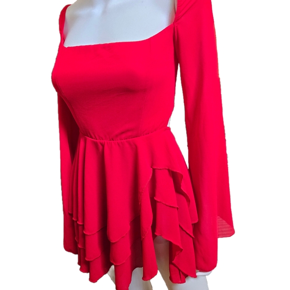 Lucy in the Sky Vibrant Red Layered Long Sleeve Dress - Picture 1 of 3